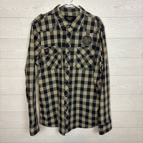 HARLEY DAVIDSON PEARL SNAP BLUE BROWN PLAID BUTTON DOWN SNAP DOWN SIZE XL - Picture 1 of 10